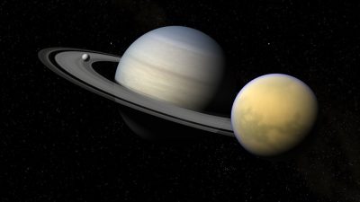 Saturno y sus satélites Titán y Encélado¿Hay vida extraterrestre en la luna de Saturno?